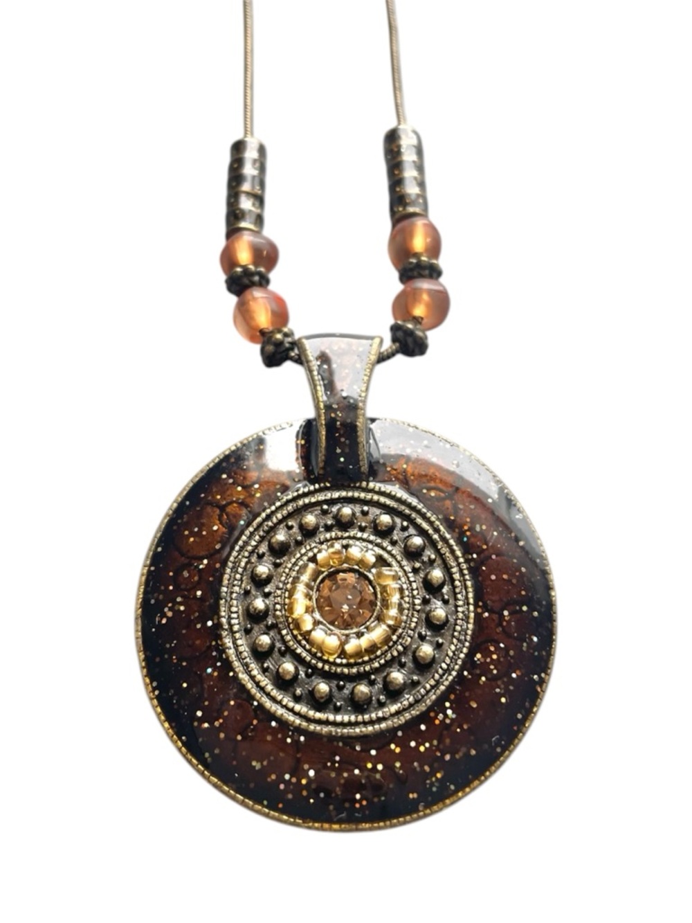 Boho Statement Necklace Earrings Set Brown Beaded Pendant Jewelry Forest Fairy